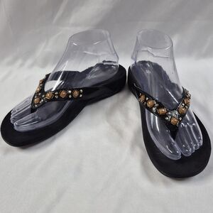 Vionic Women's Floriana US 6 Black Embellished Orthaheel Thong Sandals
